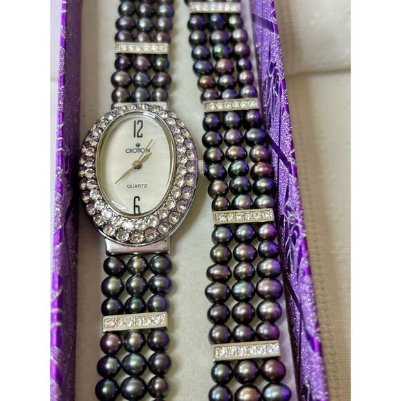 Croton Women\'s Mother of Pearl Watch & Bracelet Set Crystal Halo Tahitian Pearl main image 10